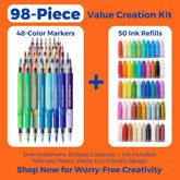 48 Colors ClickLink Acrylic Markers with 50 Ink Refills (44 Classic+4 Metallic+2 Bonus Colors)  (98 Pieces Total) - Funto